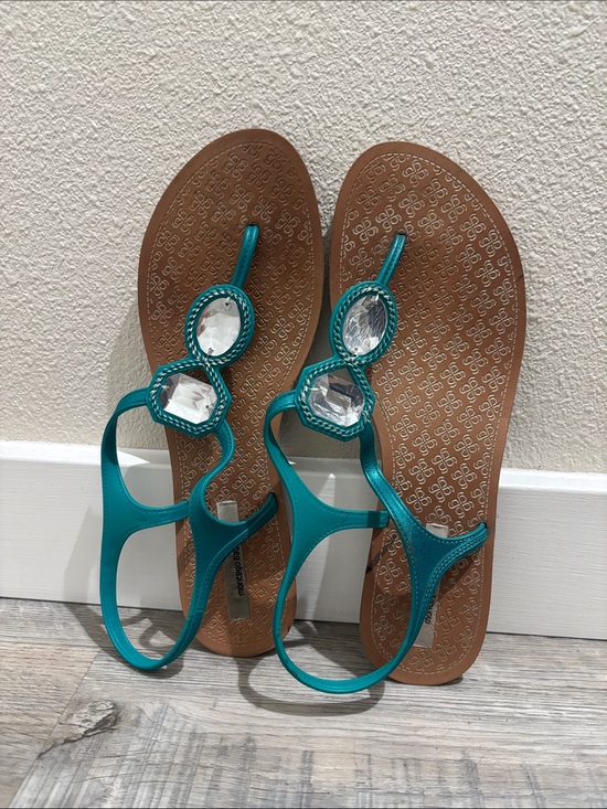 Montego Bay Club Shoes - Montego Bay Club Teal Jeweled Thong Sandals